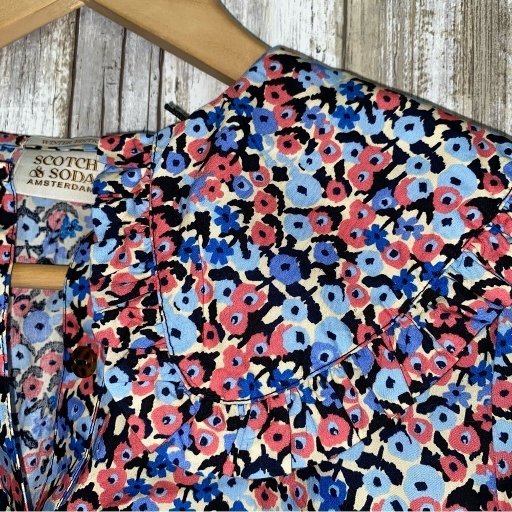 NWT Scotch & Soda Kids Blue Floral Winter Collection Button Down - Picture 4 of 7